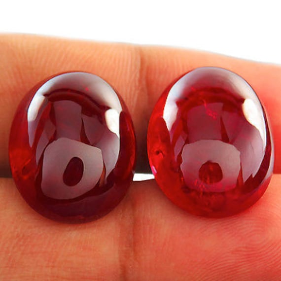 Lab Created Ruby With Visible Inclusions Oval Cabochon Loose