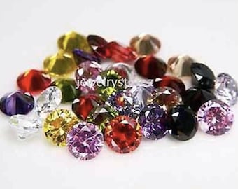 Loose Multi-Color CZ Diamond AAA Stones, Round Faceted Cubic Zirconia Crystal Diamond Loose Stones, Jewelry Making Stones (1mm - 12mm)