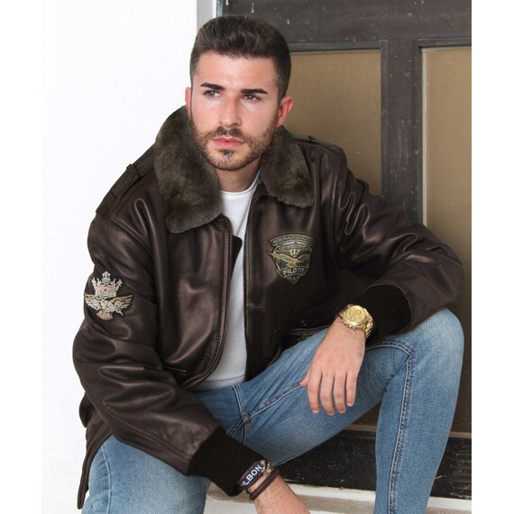 Aviator style leather jacket store