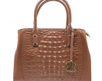 Zerimar Embossed leather bag with double handle 28x23x10 cm