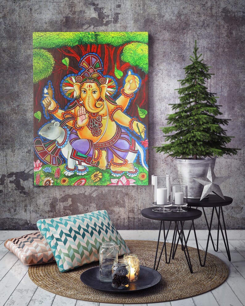 Ganesha Mural Painting Ganesha Canvas painting Ganesha wall Etsy