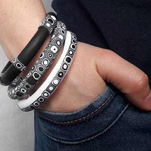 Black and white bracelet women fashion Set thin bracelets stacking Bangle modern jewelry set for her Black jewelry set White bracelet stacks image 1