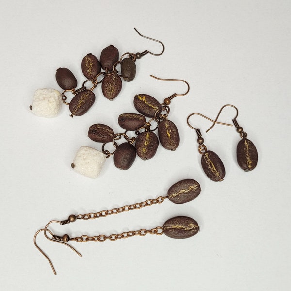 Coffee bean earrings Bead lump sugar Everyday jewelry for women Coffee magic Barista jewelry Espresso lover Original clay quirky jewellery
