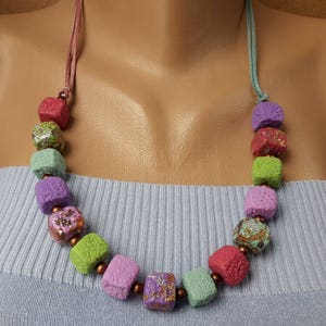 Colorful necklace women Summer gift idea girl jewelry Pastel cubes beads necklace Sweet Marshmallow necklace birthday gift Clay jewelry image 3