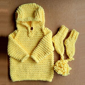 Hand knit chunky baby hoodie Аdorable hooded toddler sweater Boy girl knit outfit 1-2 years Soft warm cozy children's clothing any color image 6