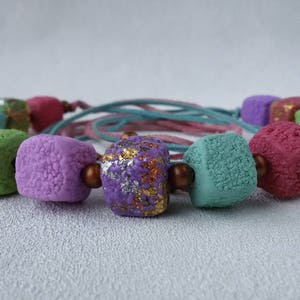 Colorful necklace women Summer gift idea girl jewelry Pastel cubes beads necklace Sweet Marshmallow necklace birthday gift Clay jewelry image 4