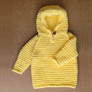Hand knit chunky baby hoodie Аdorable hooded toddler sweater Boy girl knit outfit 1-2 years Soft warm cozy children's clothing any color image 2