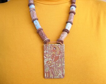 Ägyptische Stammes-Lätzchen Halskette Ägypten alten Schmuck afrikanischen Aussage Halskette ethnischen Schmuck Stammes Halskette Boho Schmuck braun Polymer Clay