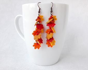 foglie autunnali gioielli orecchini foglia autunnale pendenti arancione acero canada rosso orecchini lunghi piccoli gioielli foglia autunnale regalo di festa carino argilla polimerica