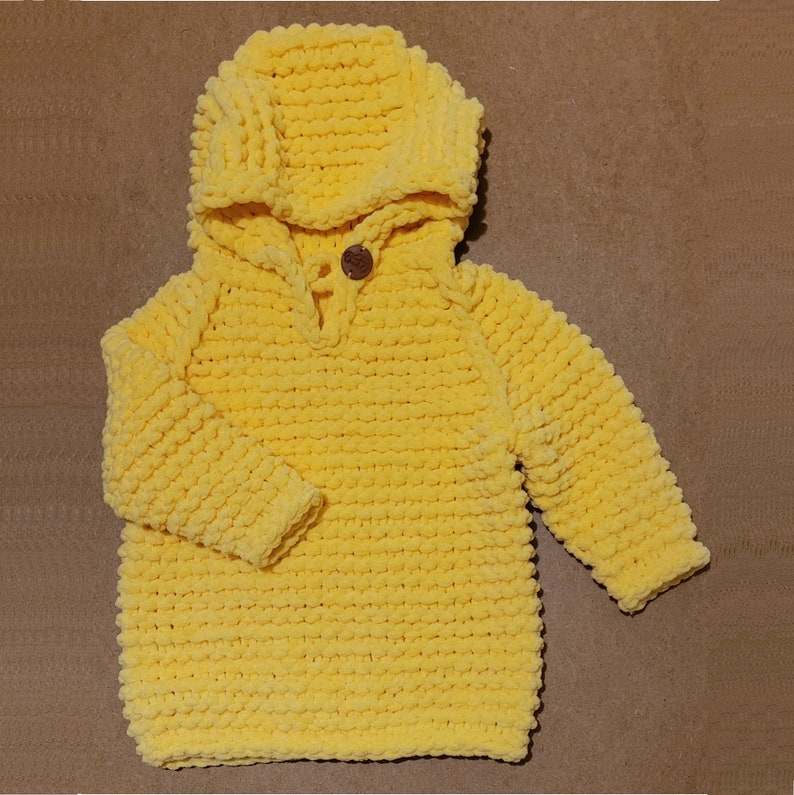 Hand knit chunky baby hoodie Аdorable hooded toddler sweater Boy girl knit outfit 1-2 years Soft warm cozy children's clothing any color image 4