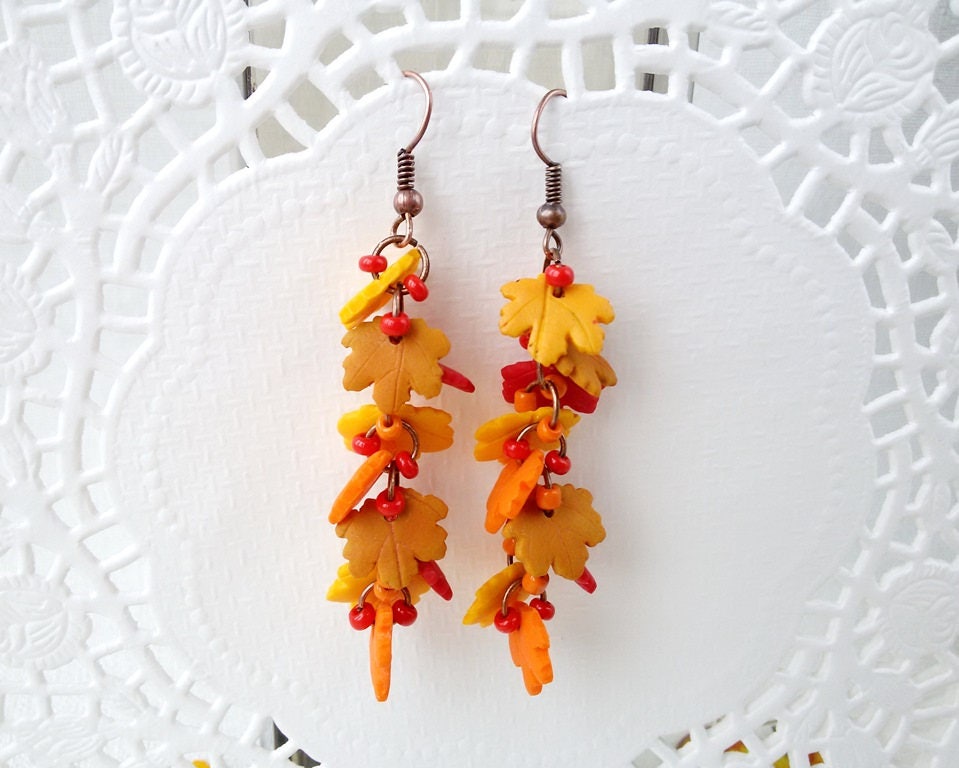 Autumn Leaves Jewelry Fall Leaf Earrings Dangle Orange Maple Etsy