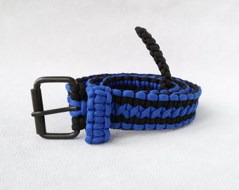 Blue black cobra knot belt paracord 550 mens belt black Boyfriend gift father  Blue belt Fashion accessories him belt woven adjustable belt