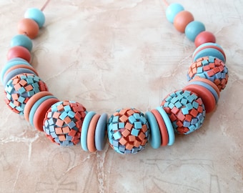 chunky bead necklace women fashion mosaic