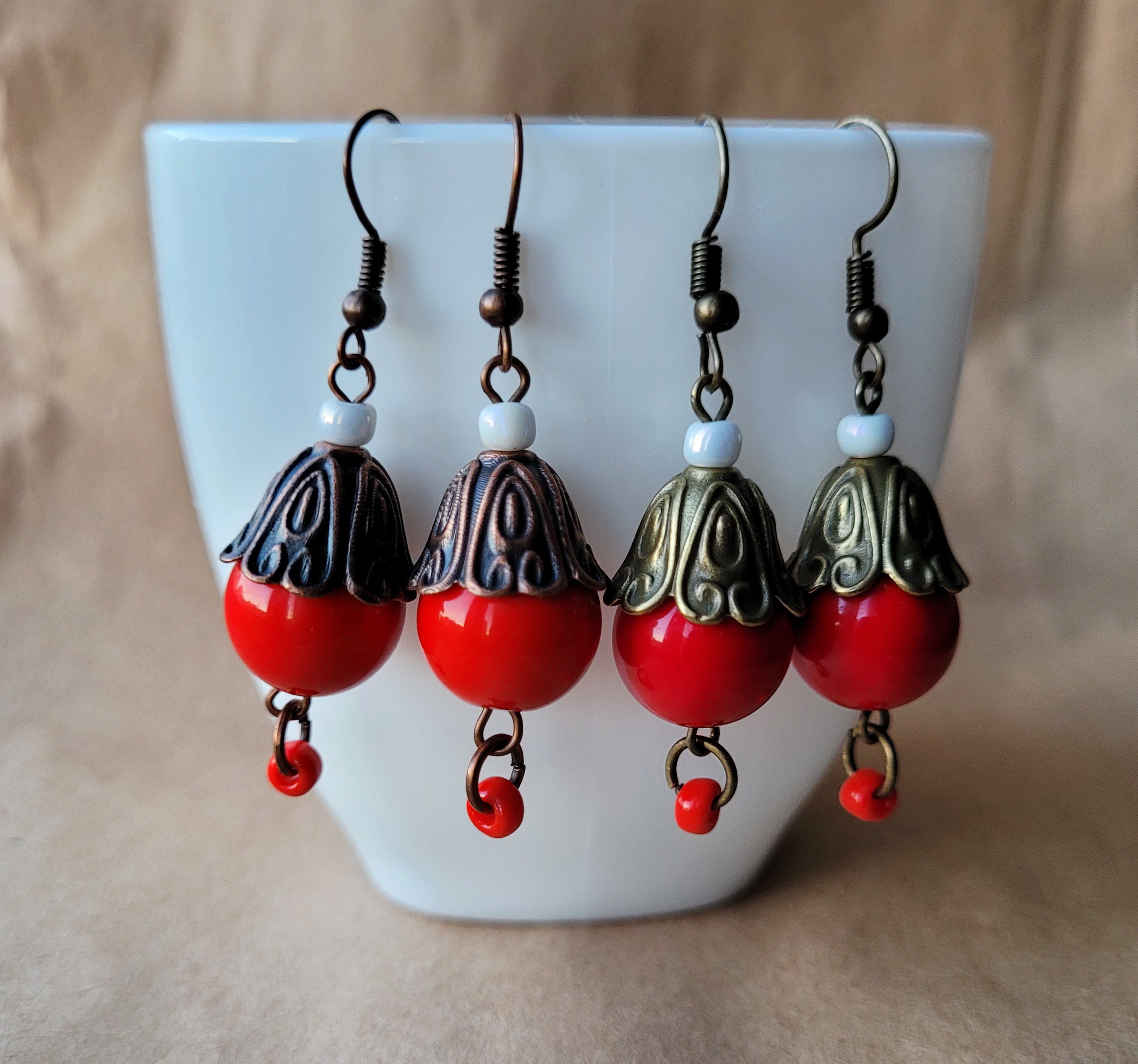 Red Dangle Bright Red Dangle Earrings Bells Jewelry Cute Earrings Everyday Long ...