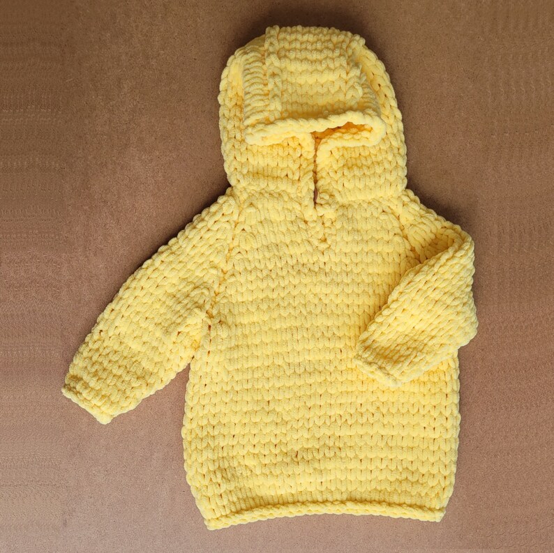 Hand knit chunky baby hoodie Аdorable hooded toddler sweater Boy girl knit outfit 1-2 years Soft warm cozy children's clothing any color image 9