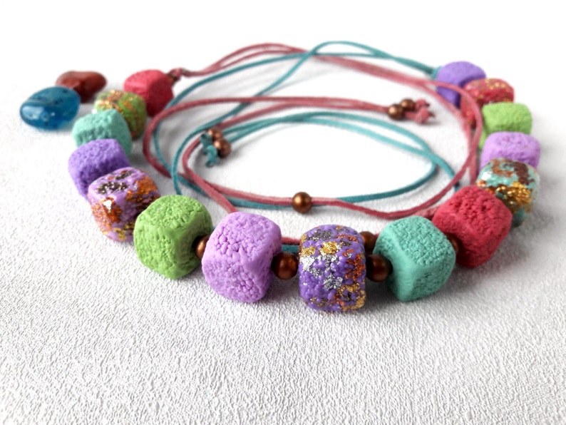 Colorful necklace summer gift idea summer jewelry pastel Cubes Necklace sweet Marshmelow jewelry birthday gift girlfriend clay jewelry