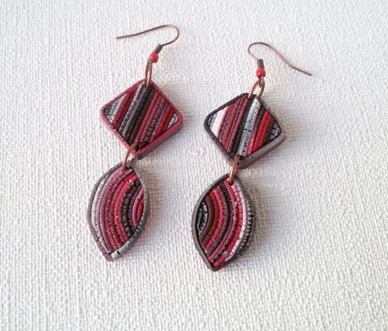 geometric Red Black dangle earrings square oval jewelry statement long earrings abstract classic Red and Black Mom Gift anniversary everyday image 2