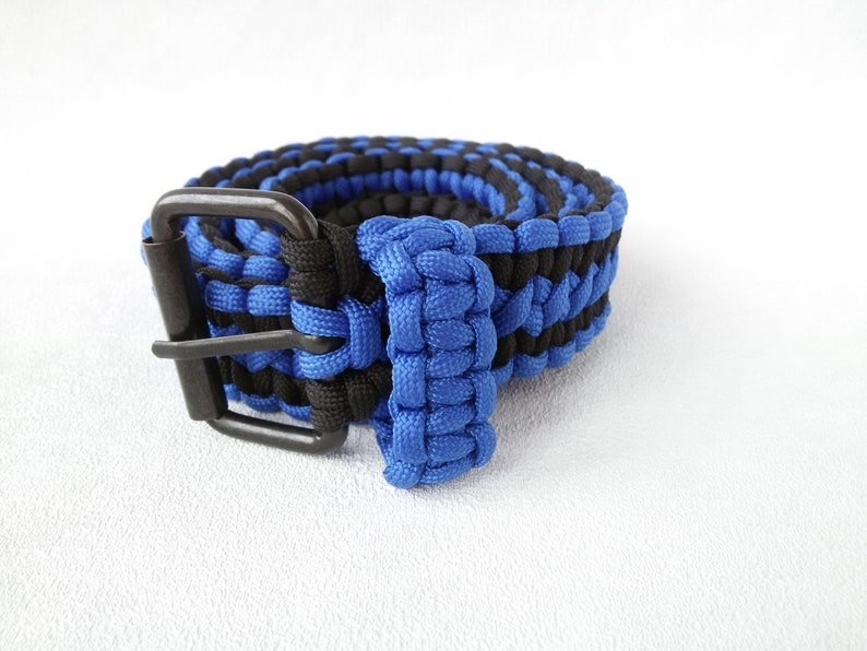 Blue black cobra knot belt paracord 550 mens belt black Boyfriend gift father Blue belt Fashion accessories him belt woven adjustable belt image 3