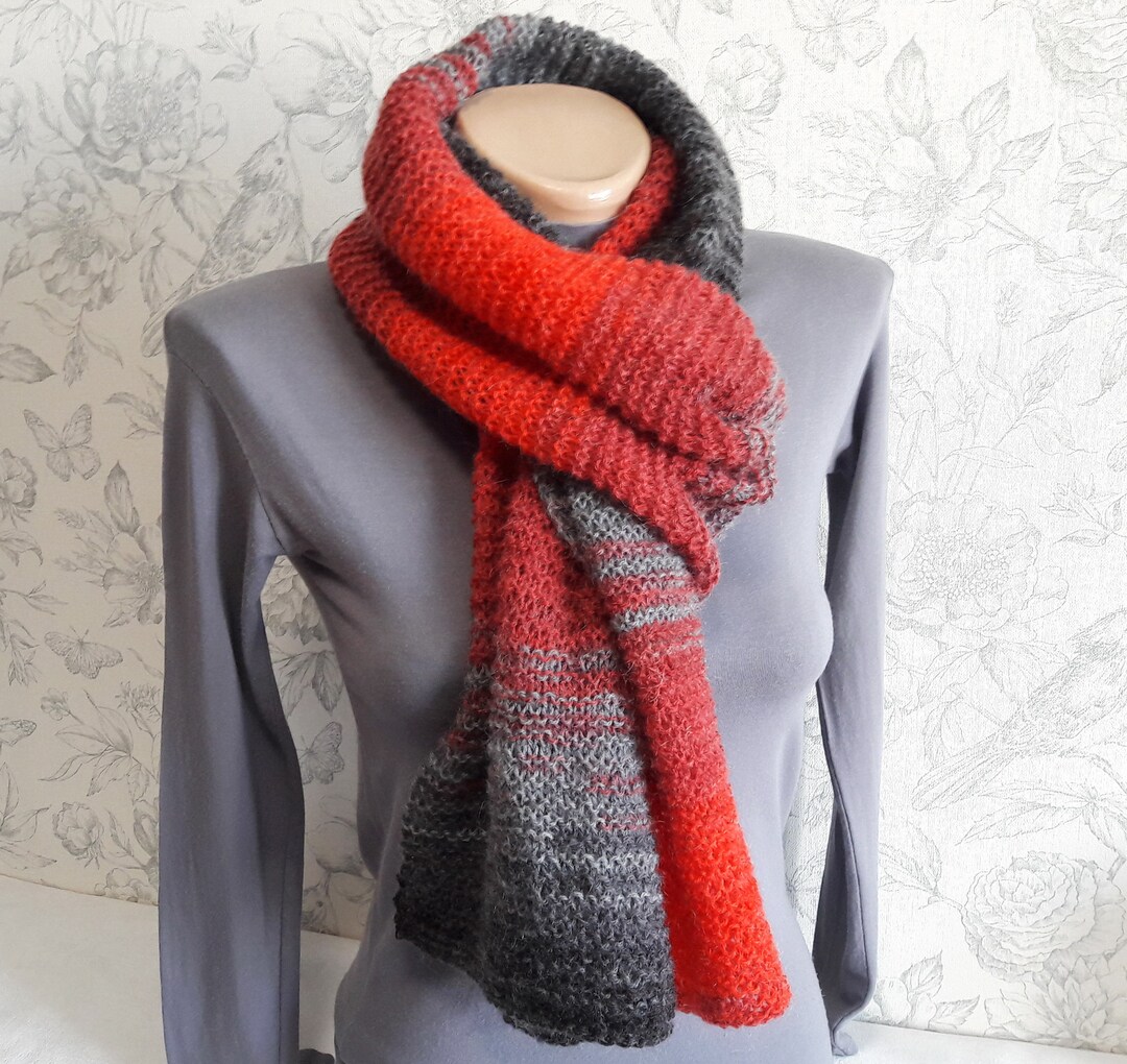 Red Hand Knit Scarf Women Stylish Infinity Warm Fall Winter Extra Long ...
