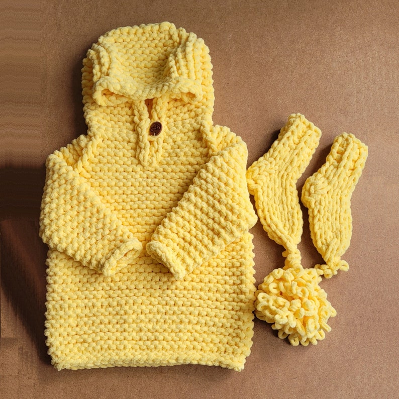 Hand knit chunky baby hoodie Аdorable hooded toddler sweater Boy girl knit outfit 1-2 years Soft warm cozy children's clothing any color image 5