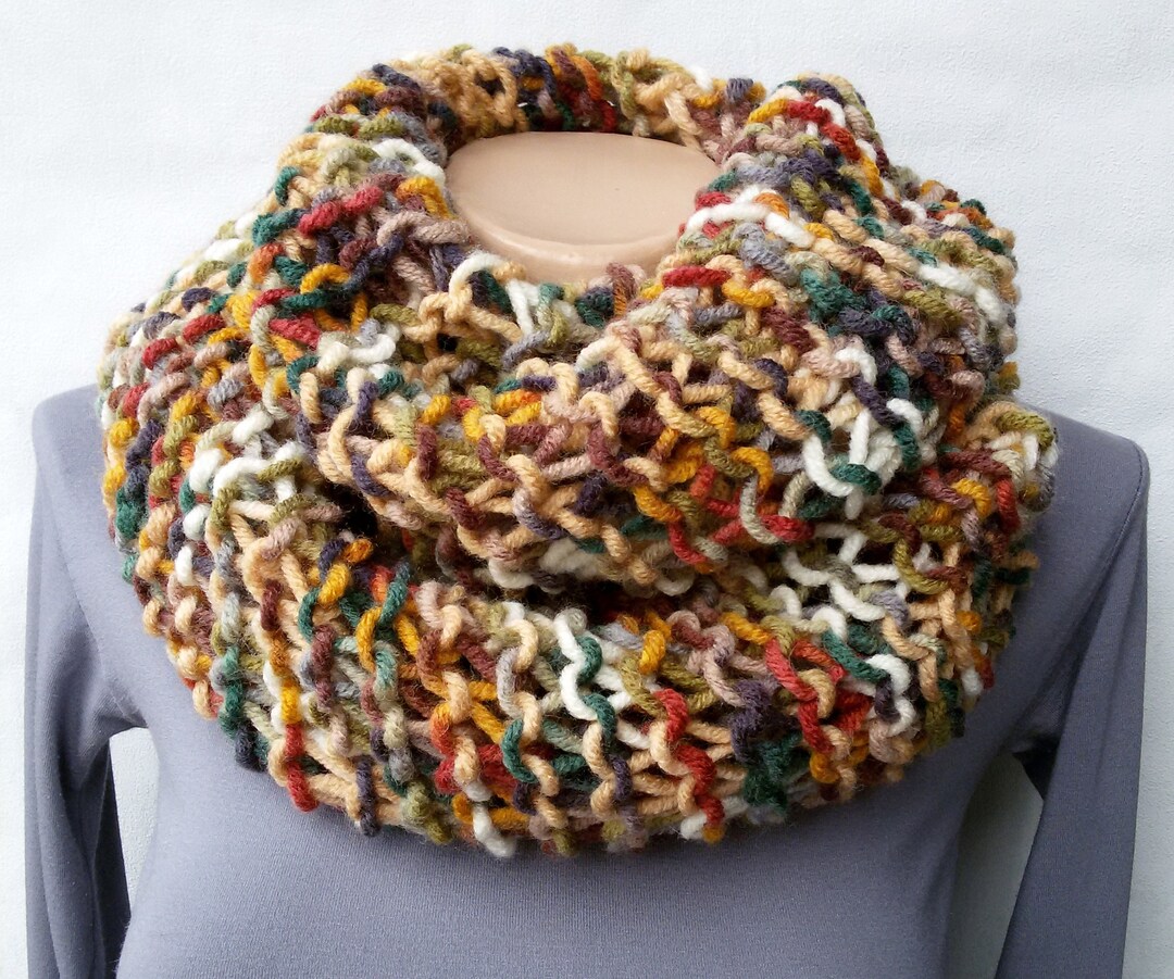 Hand Knitted Scarf Women Chunky Infinity Scarves Warm Cozy Multicolor ...