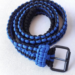 Blue black cobra knot belt paracord 550 mens belt black Boyfriend gift father Blue belt Fashion accessories him belt woven adjustable belt image 5