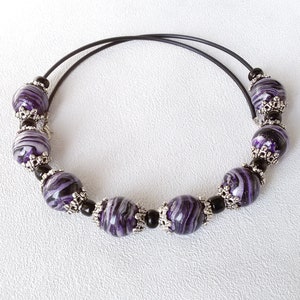 dark purple necklace chunky statement big bead jewelry purple black white large beads bib necklace polymer clay beaded necklaces for women