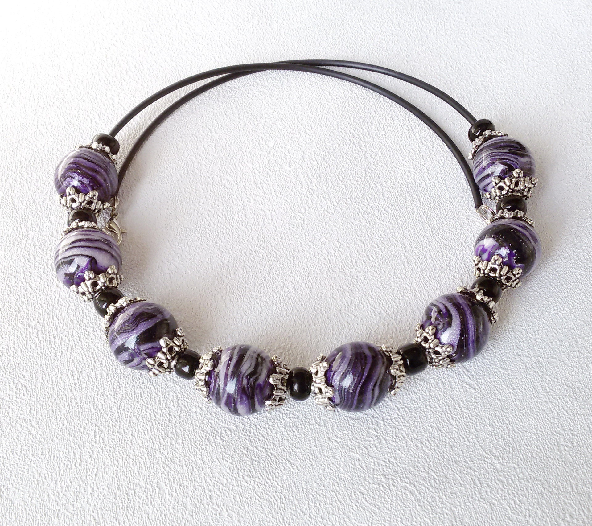 Dark Purple Necklace Chunky Statement Big Bead Jewelry
