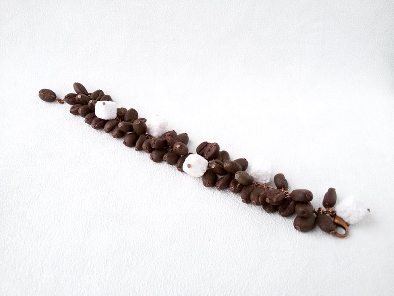 Beaded bracelet Coffee lover Brown white jewelry polymer clay Coffee sugar everyday jewelry barista sister gift for her unique bracelet image 3