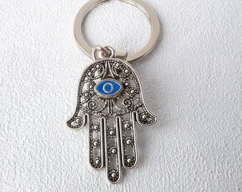 Chaveiro de mão hamsa de mau olhado, amuleto de proteção judaica, chaveiro hamsa judaica, presente universal hanuka, acessório de ioga, proteção para casa