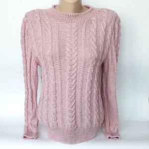 Woman clothing pink cable knit Sweater chunky soft warm perfect winter gift for woman fashion pullover hand knit sweater Valentine gift image 3