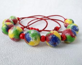 colorful bead necklace summer jewelry red blue green yellow woman gift multicolor necklace bright jewelry polymer clay summer girlfriend