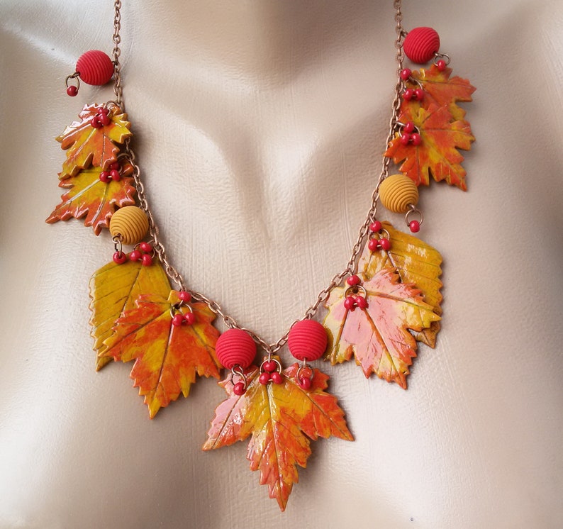 Yellow Red Necklace Autumn Leaf Fall Jewelry Bib Necklace Etsy