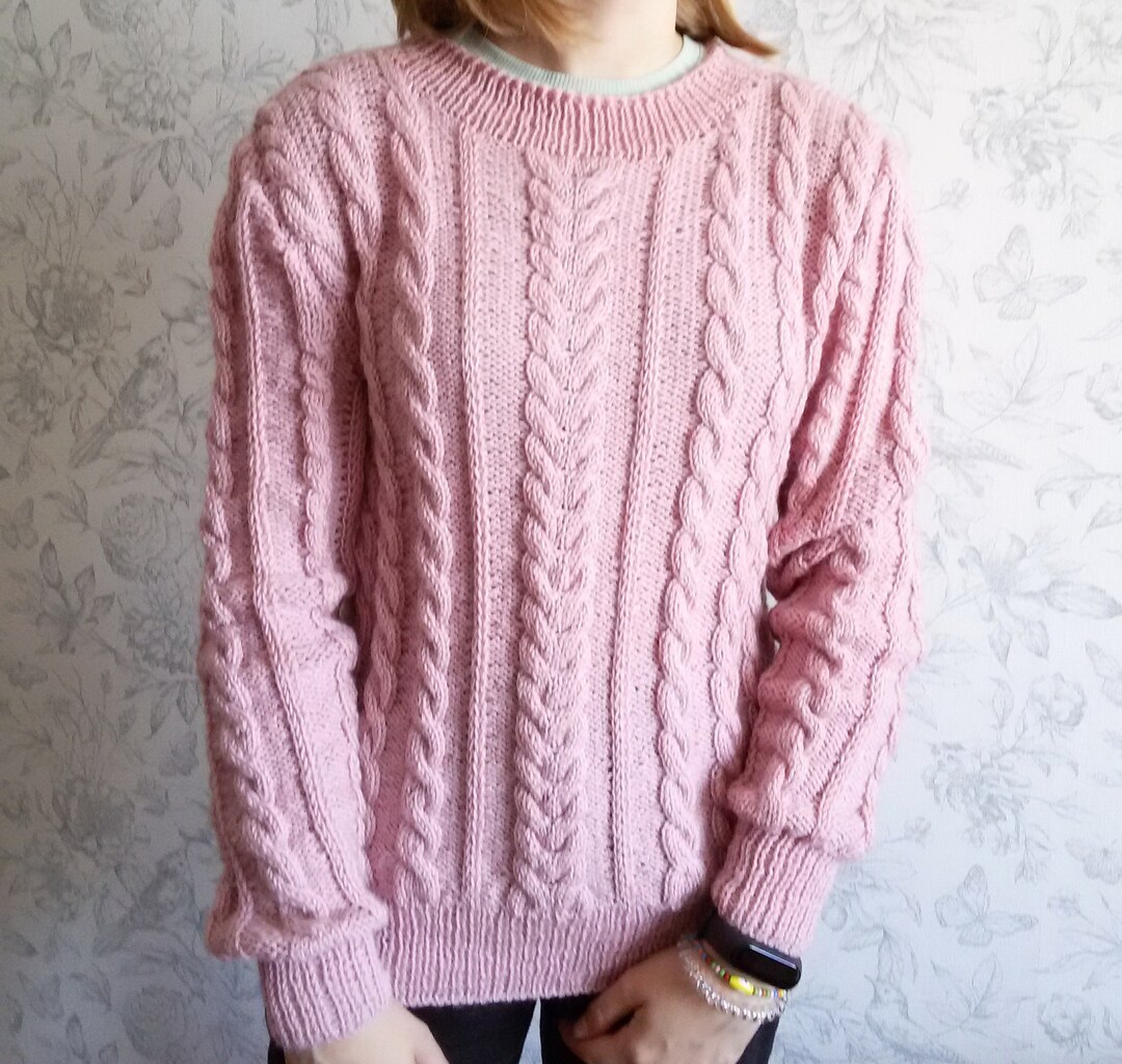 Woman Clothing Pink Cable Knit Sweater Chunky Soft Warm Perfect Winter ...