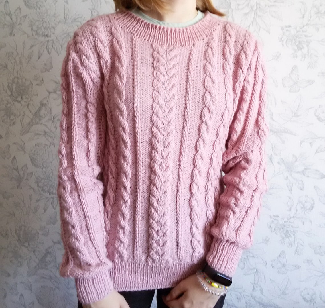 Woman Clothing Pink Cable Knit Sweater Chunky Soft Warm Etsy