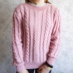 Woman clothing pink cable knit Sweater chunky soft warm perfect winter gift for woman fashion pullover hand knit sweater Valentine gift image 1