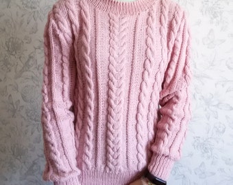 Woman clothing pink cable knit Sweater chunky soft warm perfect winter gift for woman fashion pullover hand knit sweater Valentine gift