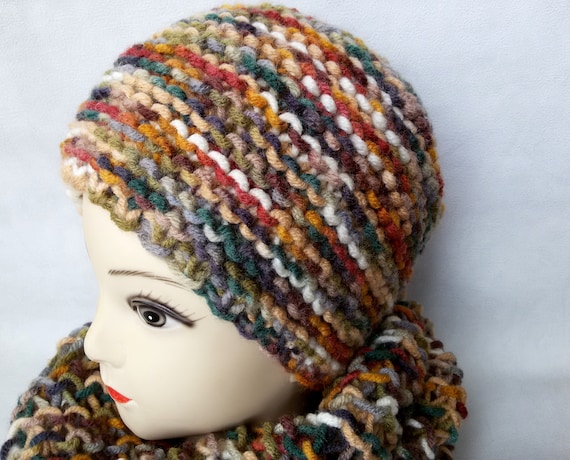 hand knitted hat women chunky warm cozy hat multicolor fall color winter handmade knit beanie gift for girls womens winter wife travel hat
