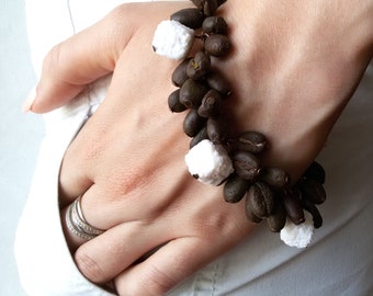Amoureux du café, bracelet en perles, bijoux marron blanc, pâte polymère, café, sucre, bijoux de tous les jours, soeur barista, cadeau pour elle, bracelet unique