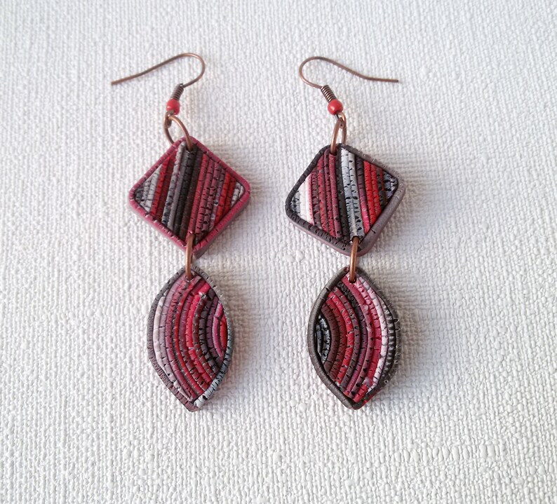 geometric Red Black dangle earrings square oval jewelry statement long earrings abstract classic Red and Black Mom Gift anniversary everyday image 3