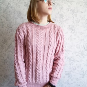 Woman clothing pink cable knit Sweater chunky soft warm perfect winter gift for woman fashion pullover hand knit sweater Valentine gift image 2