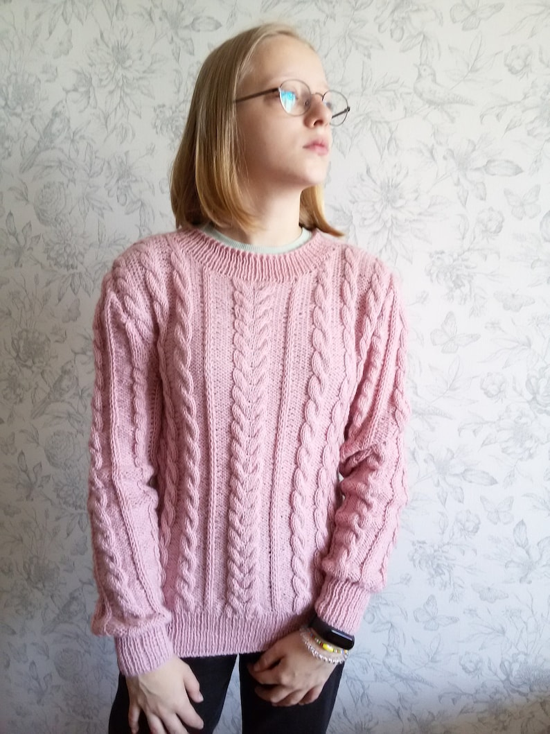 Woman clothing pink cable knit Sweater chunky soft warm perfect winter gift for woman fashion pullover hand knit sweater Valentine gift image 2