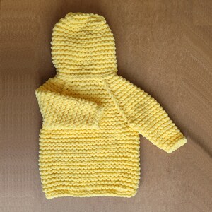 Hand knit chunky baby hoodie Аdorable hooded toddler sweater Boy girl knit outfit 1-2 years Soft warm cozy children's clothing any color image 3