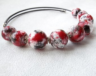 beaded necklaces for women black white red polymer clay jewelry chunky beads short statement necklace burgundy fashion jewelry ceramics