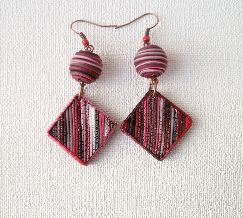Burgundy Black Square Earrings Women Long Dangle Boho Jewelry Etsy