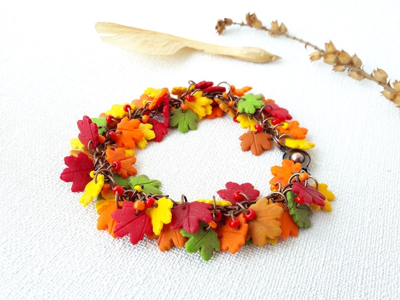 Charm Bracelet Fall Leaves Jewelry Autumn Maple Leaf Bracelet Etsy