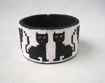 Schwarze Katze Armband Schmuck schwarz weiß Haustier Schmuck Halloween Armband Armreif ihr Geschenk Freundin niedlich Schmuck Modearmband Polymer Clay