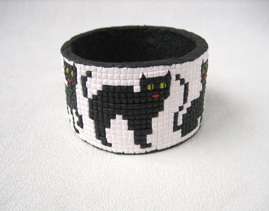 Black cat bracelet jewelry black white pet jewelry Halloween Etsy