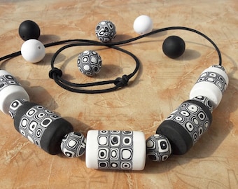 Black white necklace statement necklace black jewelry birthday gift for her  everyday jewelry white beaded necklace dainty womens gift black