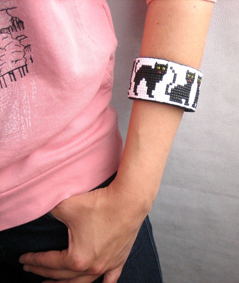 Black cat bracelet jewelry black white pet jewelry Halloween Etsy